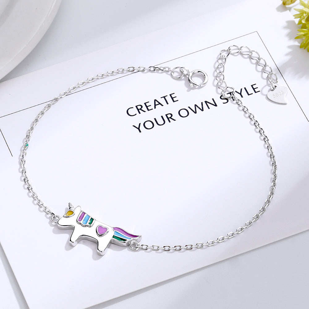 Sterling Silver Unicorn Charm Bracelet with Swarovski Crystal - RUN THE STREETS COLLABORATIVE
