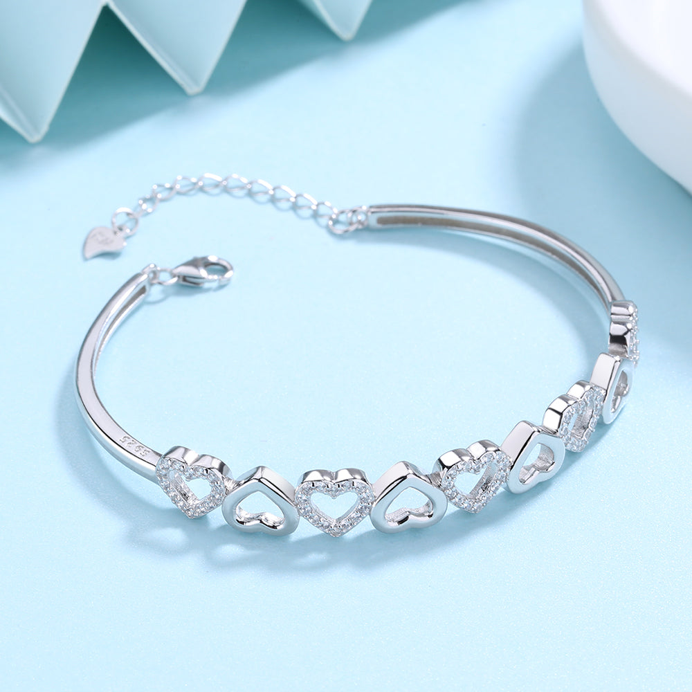 14K White Gold Hearts Bangle Adjustable Bracelet with crystals from Swarovski - RUN THE STREETS COLLABORATIVE
