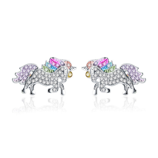 18k White Gold Multi-Colored Unicorn Stud Earrings - RUN THE STREETS COLLABORATIVE