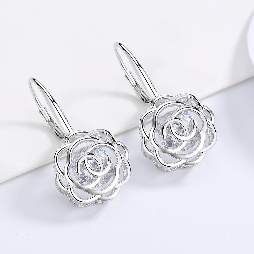Caged Swarovski Crystal Floating Rose Lever Back Earrings - RUN THE STREETS COLLABORATIVE