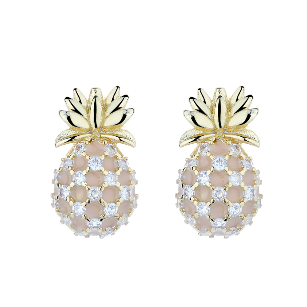 Pineapple Studs with Swarovski Crystals in 18k Gold - RUN THE STREETS COLLABORATIVE