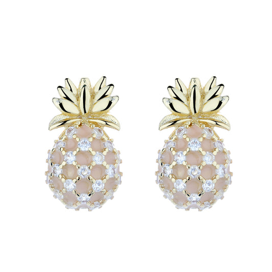Pineapple Studs with Swarovski Crystals in 18k Gold - RUN THE STREETS COLLABORATIVE