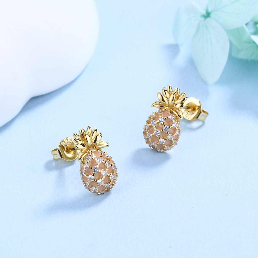 Pineapple Studs with Swarovski Crystals in 18k Gold - RUN THE STREETS COLLABORATIVE