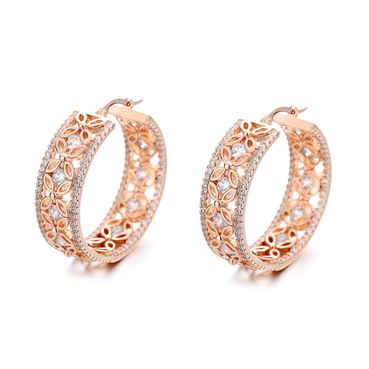 14K Rose Filigree Flower Hoop Earring with crystals from Swarovski - RUN THE STREETS COLLABORATIVE