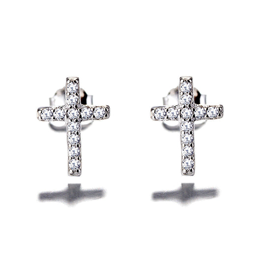 Swarovski Crystal Sterling Silver Cross Stud Earrings - RUN THE STREETS COLLABORATIVE