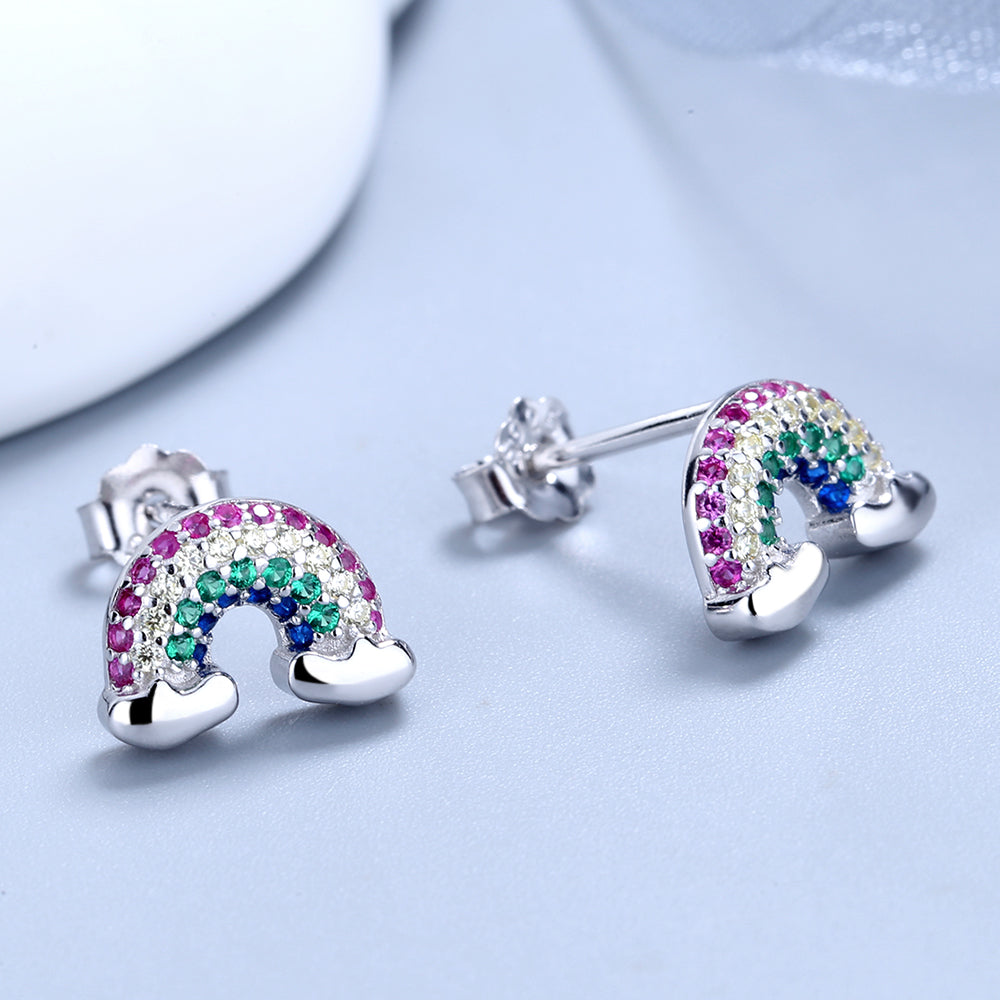 Sterling Silver Rainbow Earrings with Swarovski Crystals - RUN THE STREETS COLLABORATIVE