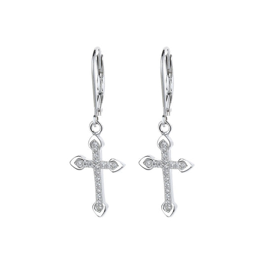 Sterling Silver Leverback Cross Earrings with crystals from Swarovski - RUN THE STREETS COLLABORATIVE