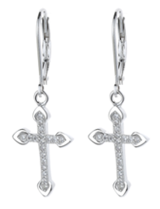 Sterling Silver Leverback Cross Earrings with crystals from Swarovski - RUN THE STREETS COLLABORATIVE