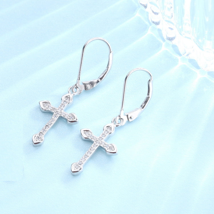 Sterling Silver Leverback Cross Earrings with crystals from Swarovski - RUN THE STREETS COLLABORATIVE