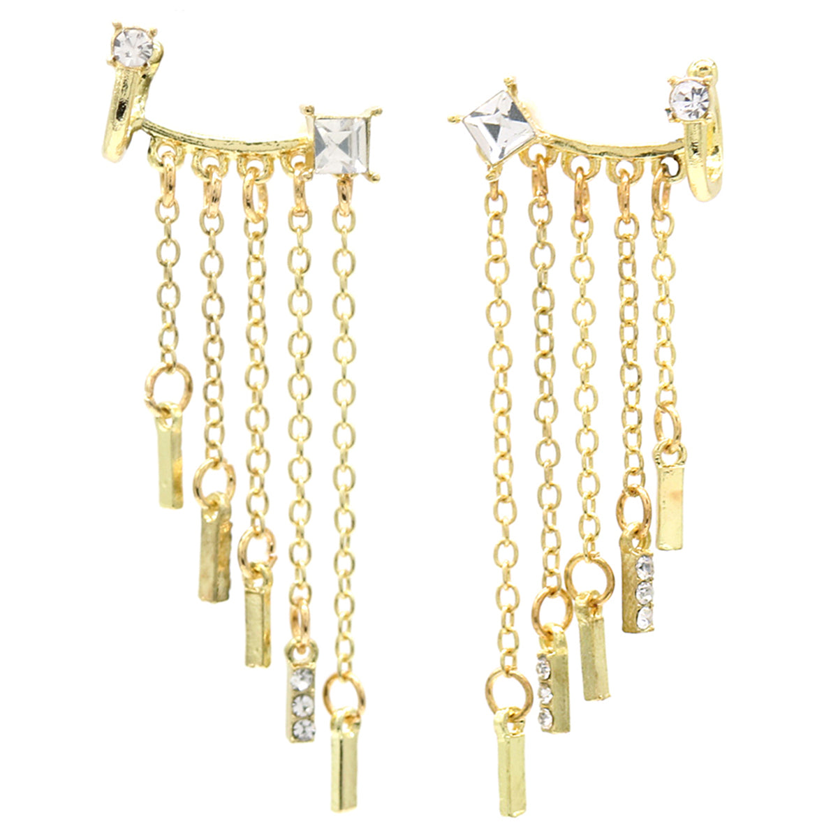 18K Gold Graduated Dangle Ear cuff with Genuine Crystals - RUN THE STREETS COLLABORATIVE