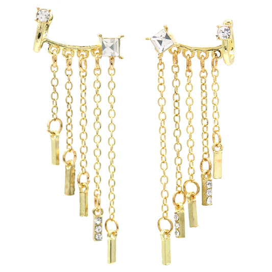 18K Gold Graduated Dangle Ear cuff with Genuine Crystals - RUN THE STREETS COLLABORATIVE
