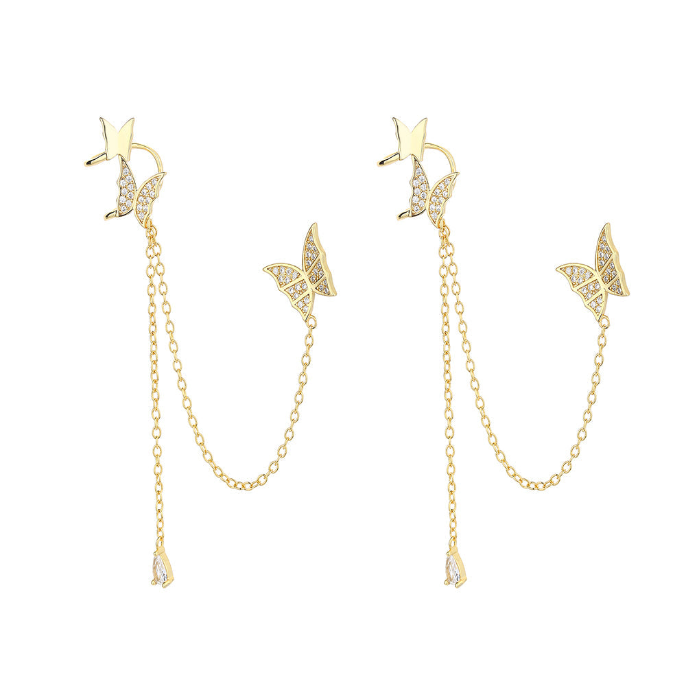 14K Gold Butterfly Cuff & Climber Drop Earrings with Genuine Crystals - RUN THE STREETS COLLABORATIVE