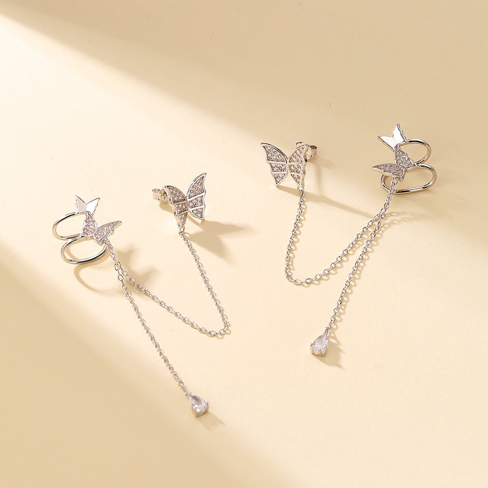 14K Gold Butterfly Cuff & Climber Drop Earrings with Genuine Crystals - RUN THE STREETS COLLABORATIVE