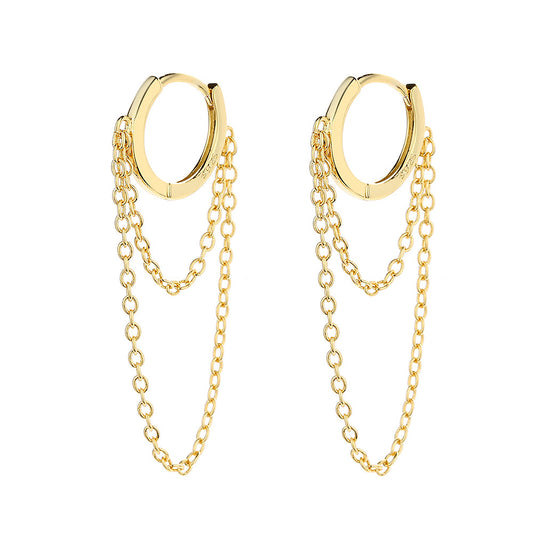 14k Gold Plated Huggie Hoop Double Chain Earring - RUN THE STREETS COLLABORATIVE