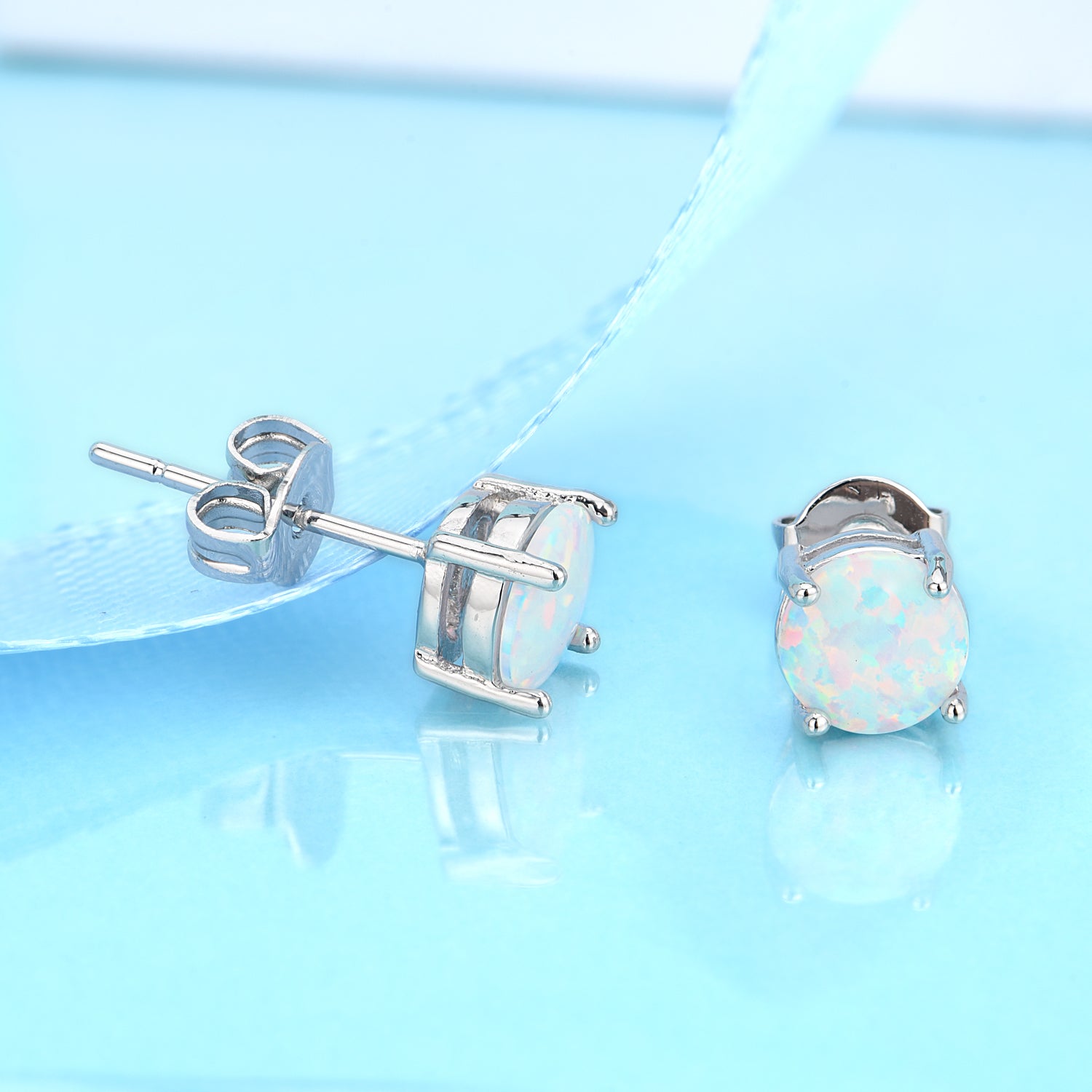 18K Rose over Sterling White Fiery Opal Stud Earring - RUN THE STREETS COLLABORATIVE