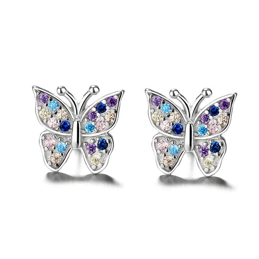 Sterling Silver Multi-Colored Swarvoski Crystal Butterfly Earring - RUN THE STREETS COLLABORATIVE