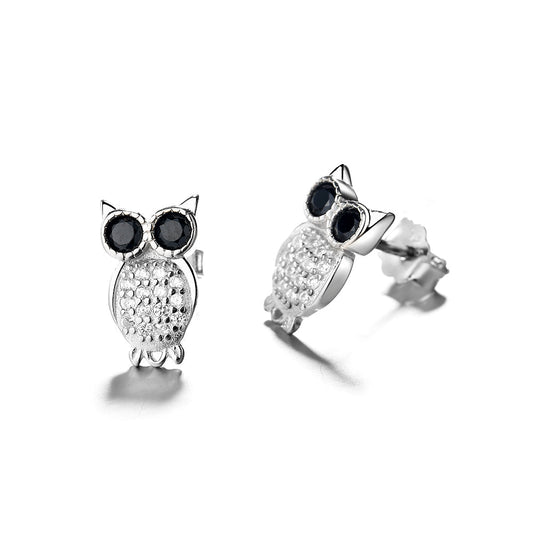 Sterling Silver Owl Studs with crystals from Swarovski - RUN THE STREETS COLLABORATIVE