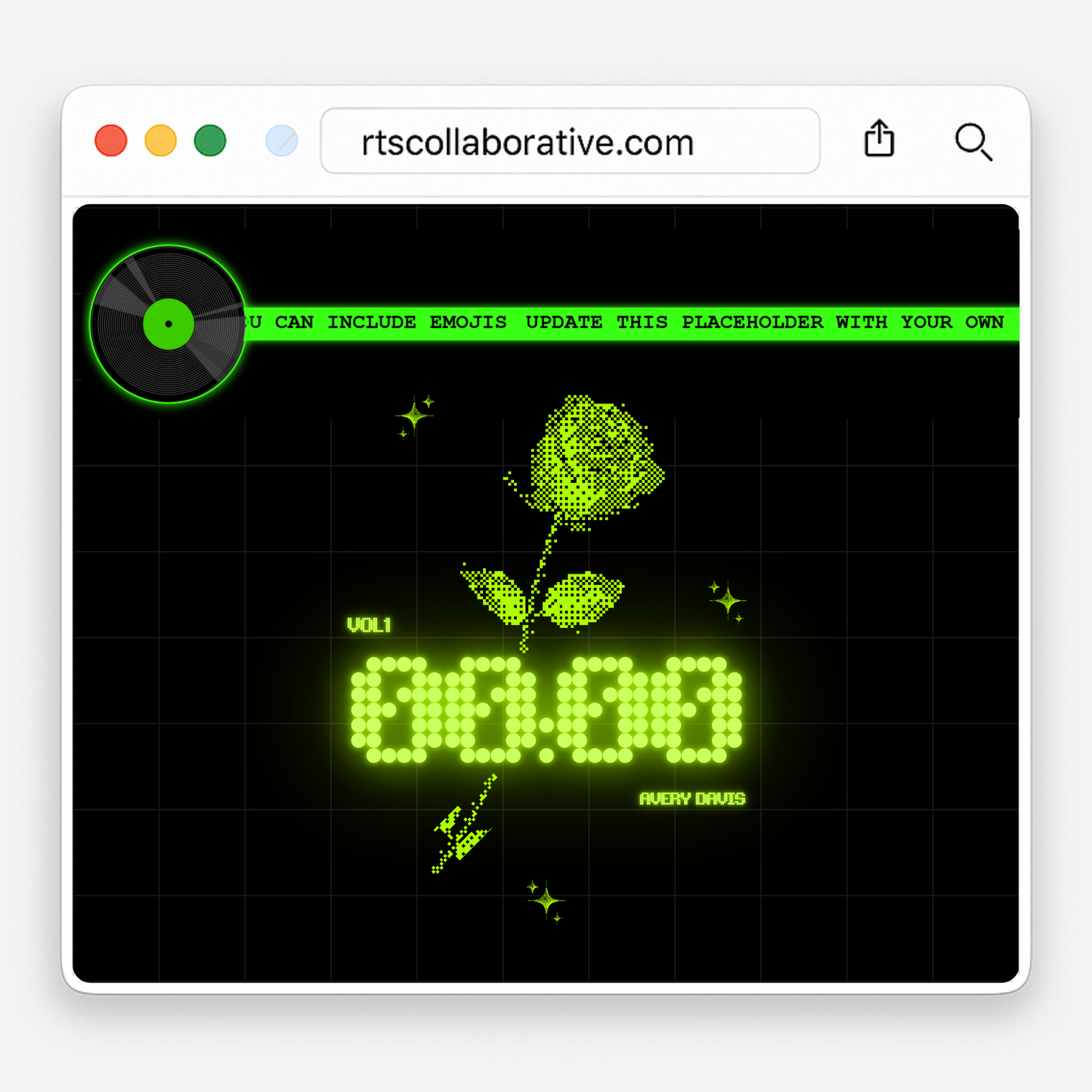 Neon Green Glowing Spinning Disc Scrolling Text Banner