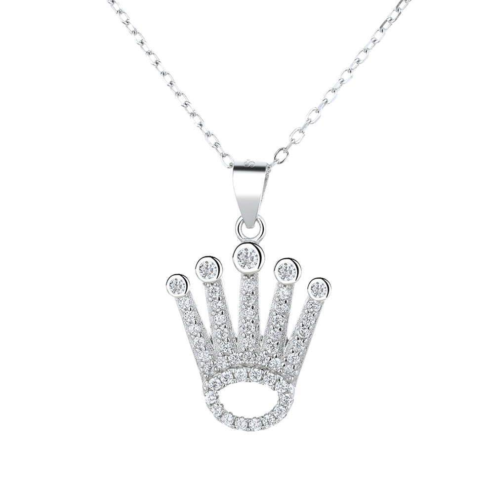 Sterling Silver Crown Pendant Necklace with Swarovski Crystals - RUN THE STREETS COLLABORATIVE