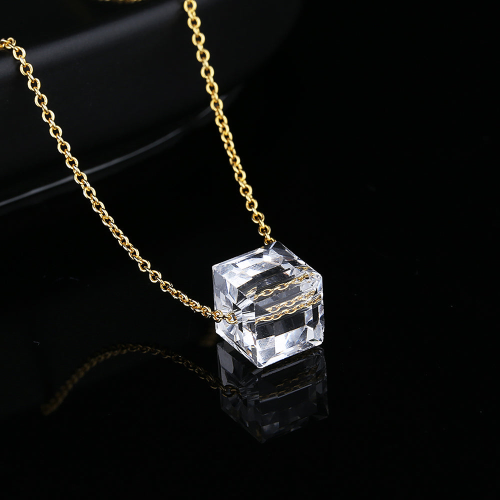 Sterling Silver Cube Pendant Necklace With Swarovski Crystals - RUN THE STREETS COLLABORATIVE