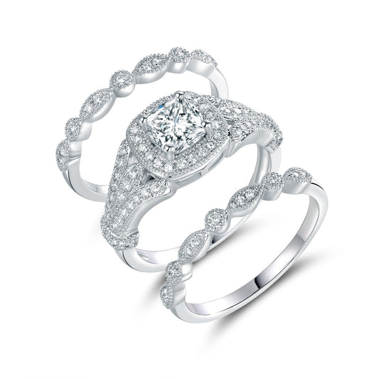 3 Piece Wedding band with Crystals in 18K White Gold - RUN THE STREETS COLLABORATIVE