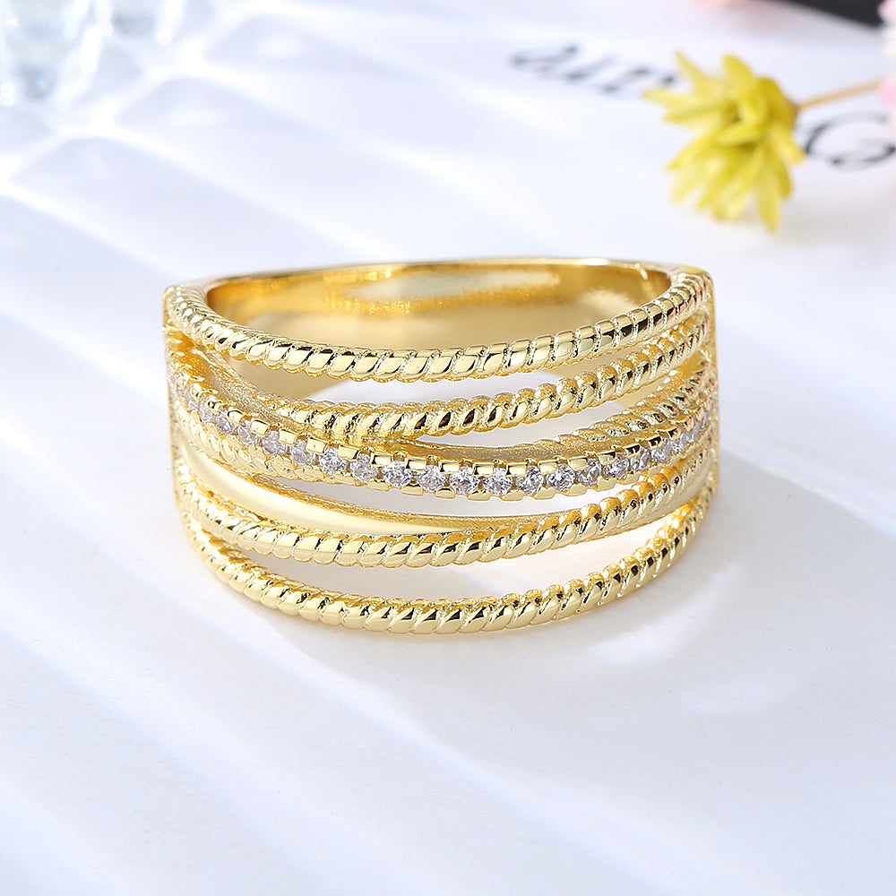 14k Gold Seven Row Twist Ring with Crystals - RUN THE STREETS COLLABORATIVE