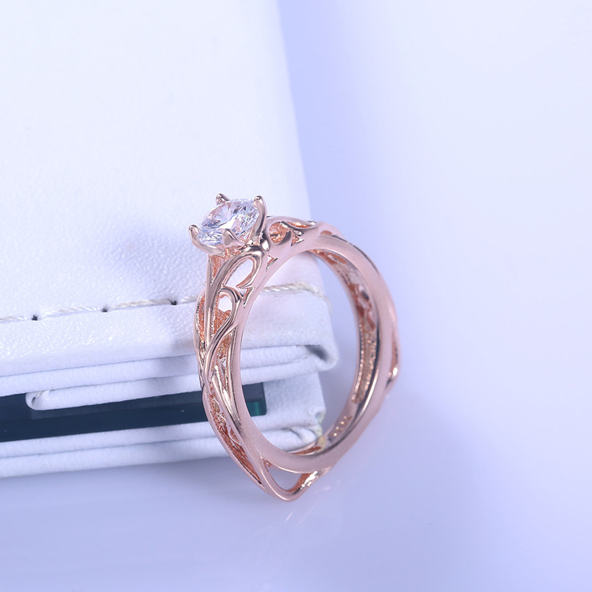 14k Rose Gold Filigree Engagement Ring with crystals from Swarovski - RUN THE STREETS COLLABORATIVE