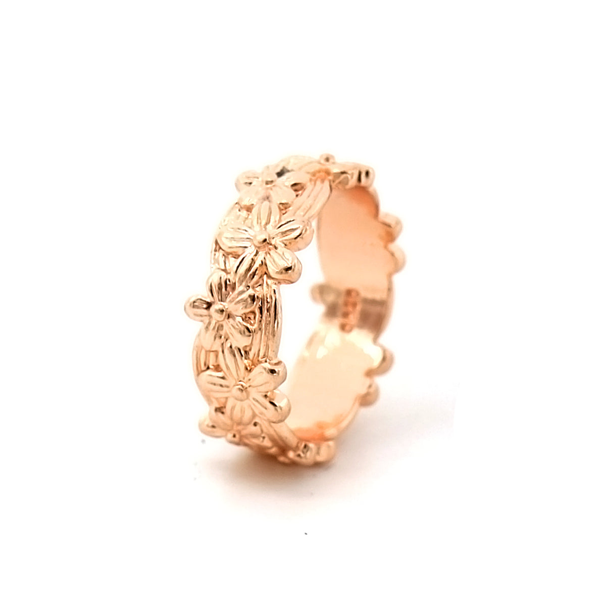 14K Rose Gold Flower Band Ring - RUN THE STREETS COLLABORATIVE