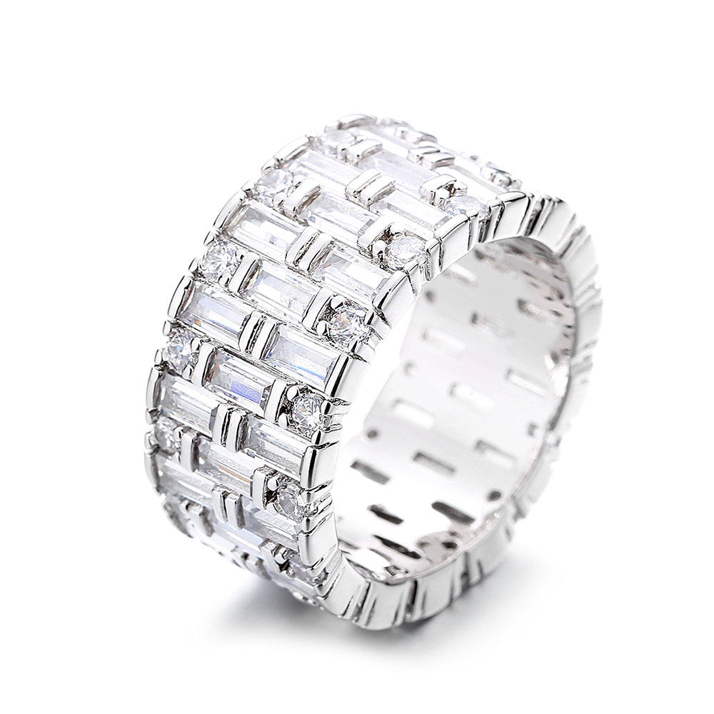 14k White Gold Baguette and Brilliant Cut Crystal Eternity Band Ring - RUN THE STREETS COLLABORATIVE