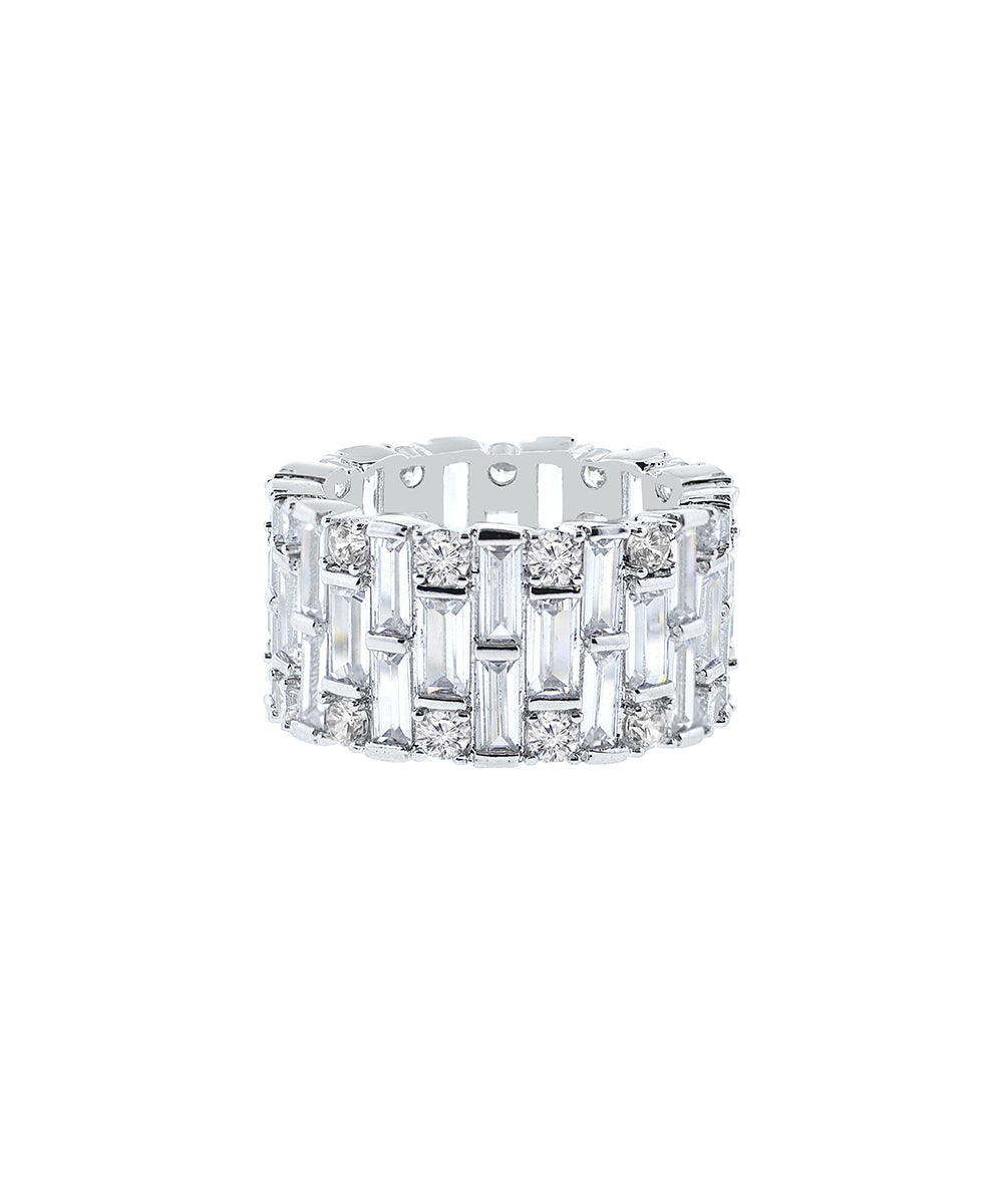 14k White Gold Baguette and Brilliant Cut Crystal Eternity Band Ring - RUN THE STREETS COLLABORATIVE