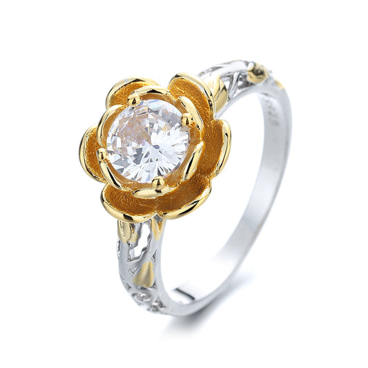 14K Gold over Sterling Silver Floral Ring with crystals from Swarovski - RUN THE STREETS COLLABORATIVE