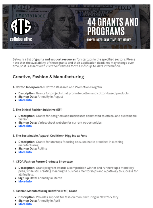 44 Grants And Programs Hyperlinked Save Time Get Money Fashion Media Industries Apply For Funding - RTS Collaborative