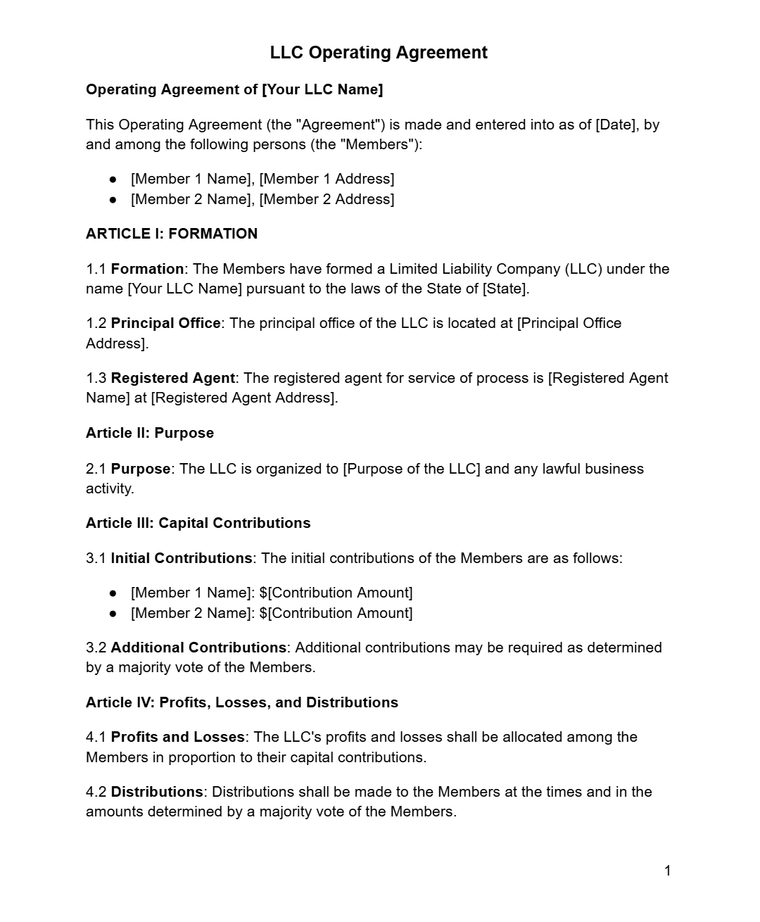 LLC Operating Agreement (Multi-Member) - RUN THE STREETS COLLABORATIVE