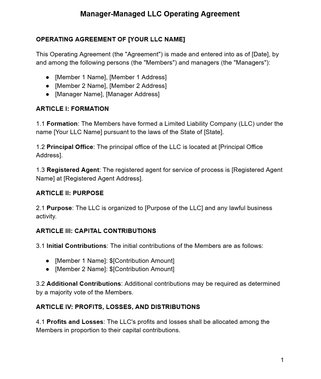 LLC Operating Agreement (Manager Managed) - RUN THE STREETS COLLABORATIVE