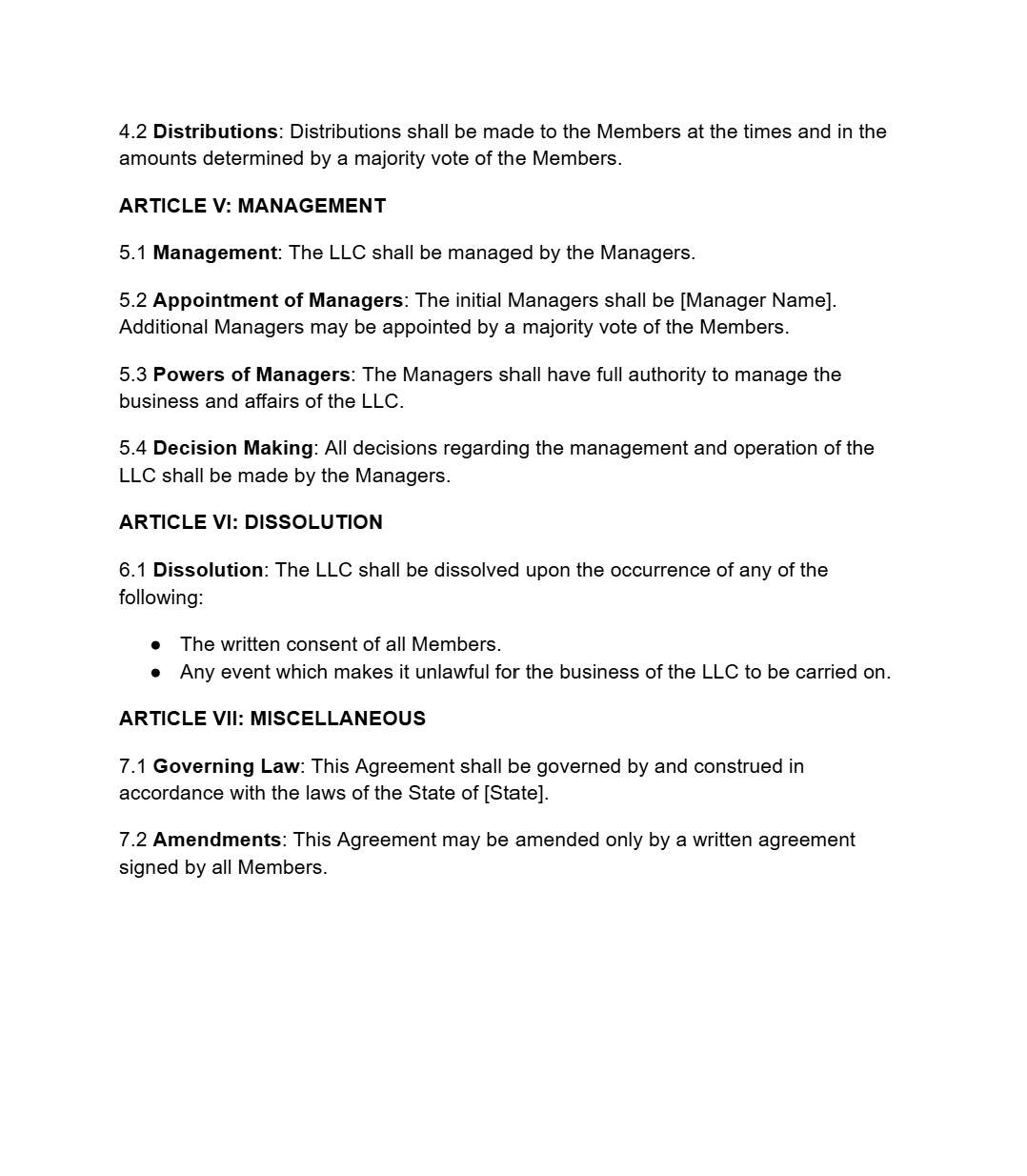 LLC Operating Agreement (Manager Managed) - RUN THE STREETS COLLABORATIVE