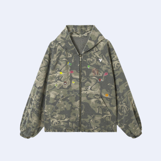 Olive Green Camouflage Zip Hoodie - RUN THE STREETS COLLABORATIVE