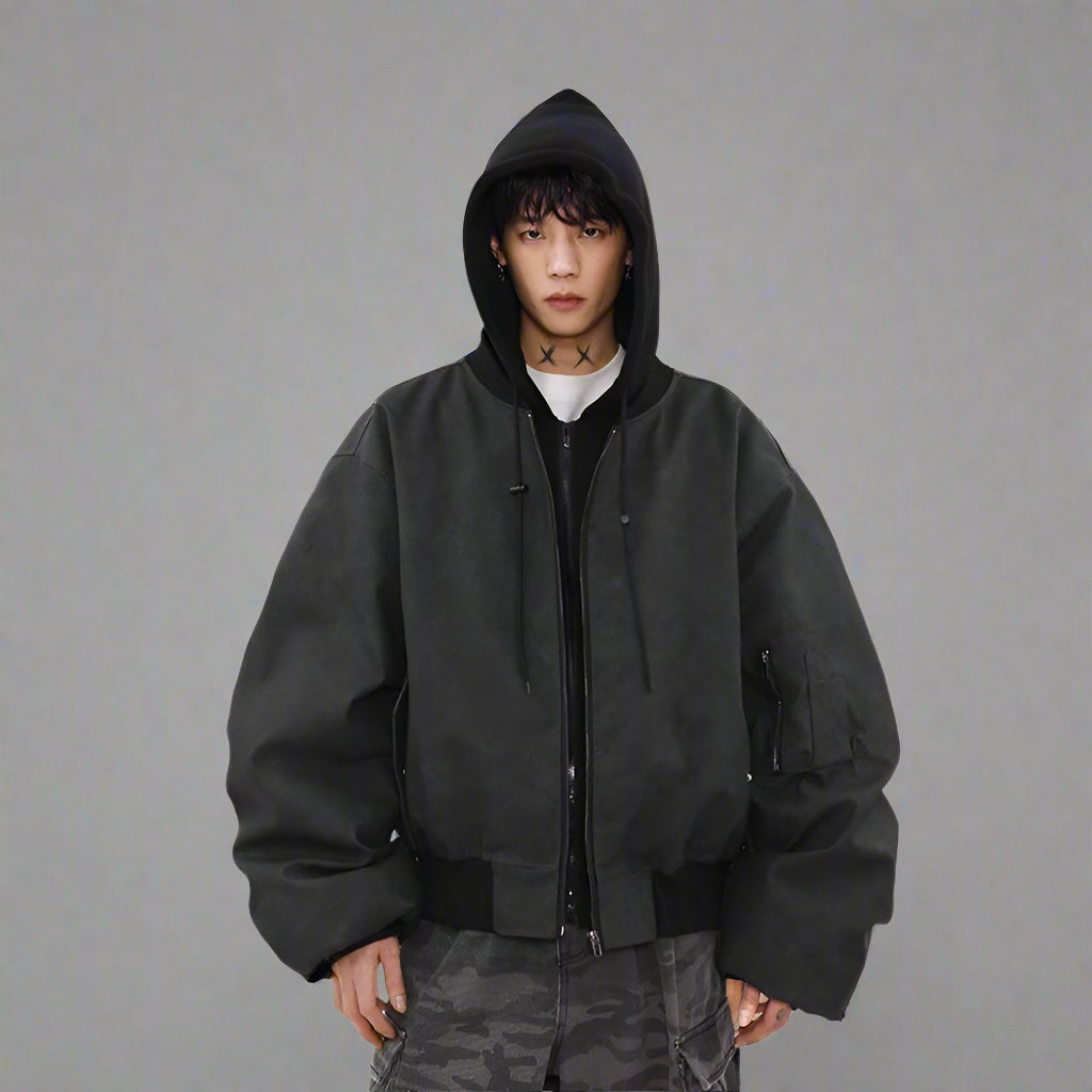 Faded Mocha Bomber Hoodie Jacket - RUN THE STREETS COLLABORATIVE