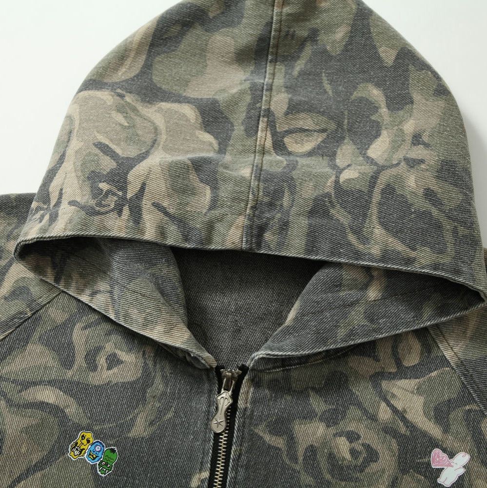 Olive Green Camouflage Zip Hoodie - RUN THE STREETS COLLABORATIVE