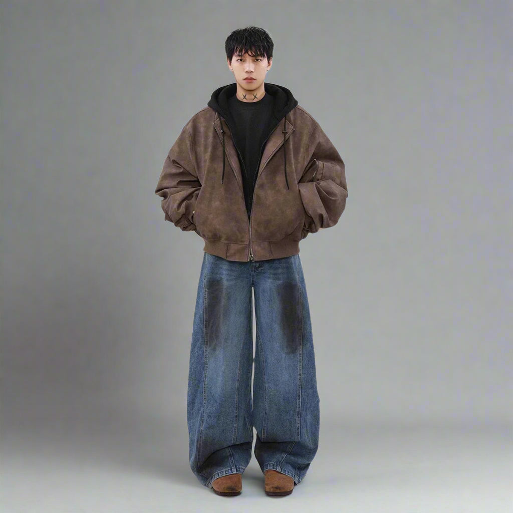 Faded Mocha Bomber Hoodie Jacket - RUN THE STREETS COLLABORATIVE