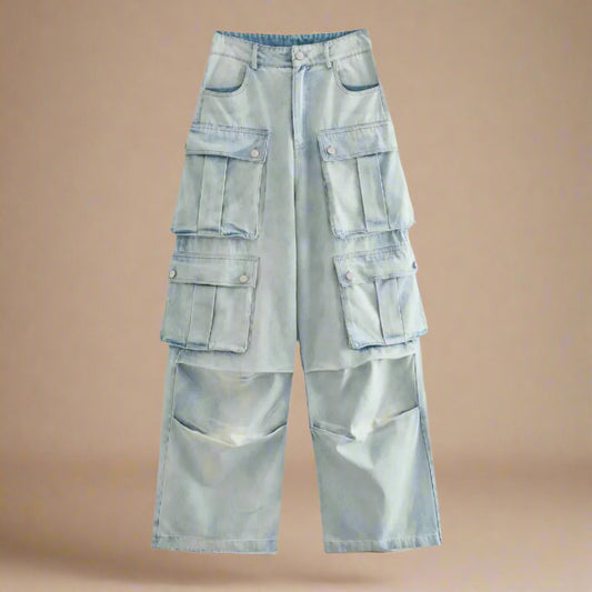 Oversized Cargo Pockets Retro Washed Workwear Jeans - RUN THE STREETS COLLABORATIVE