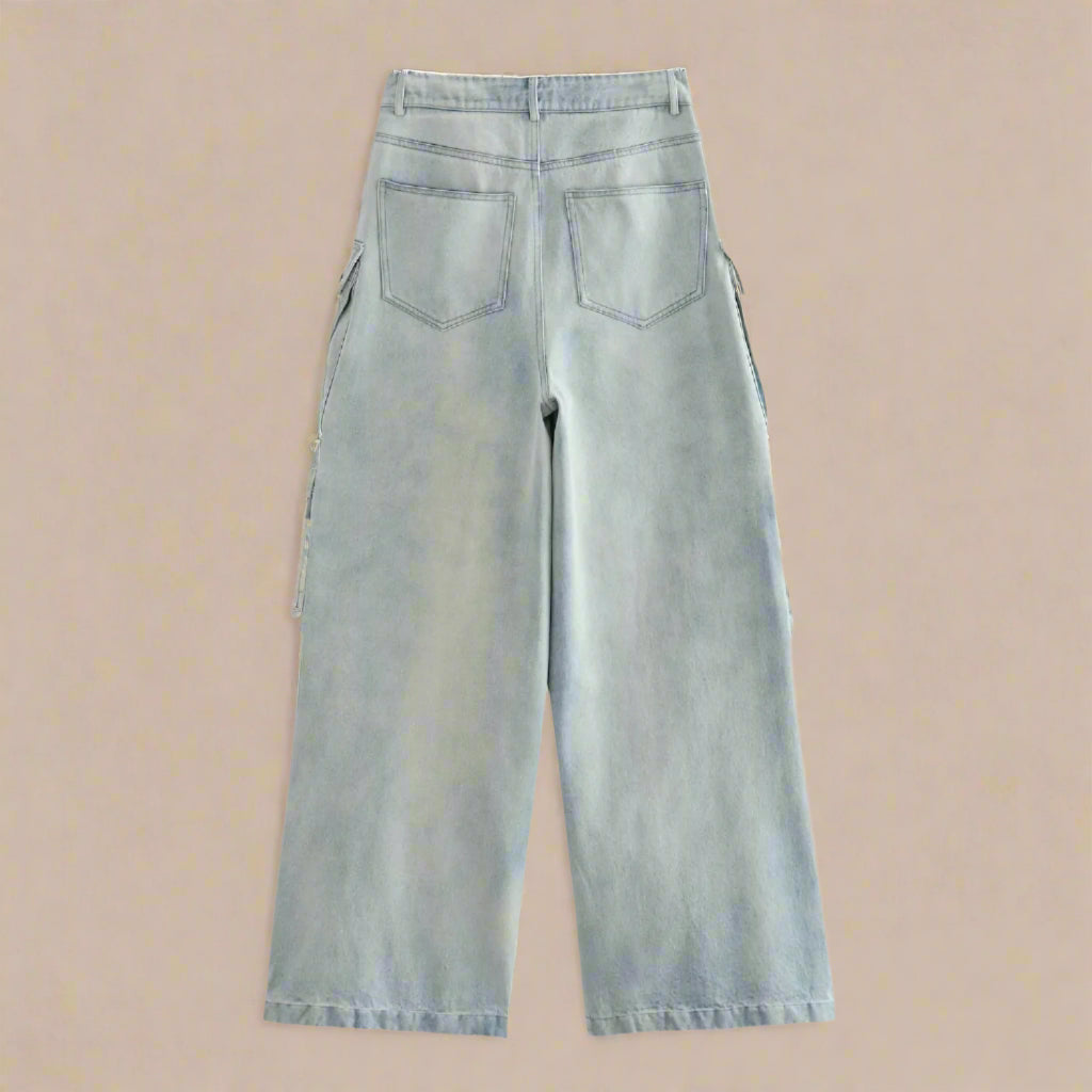 Oversized Cargo Pockets Retro Washed Workwear Jeans Back