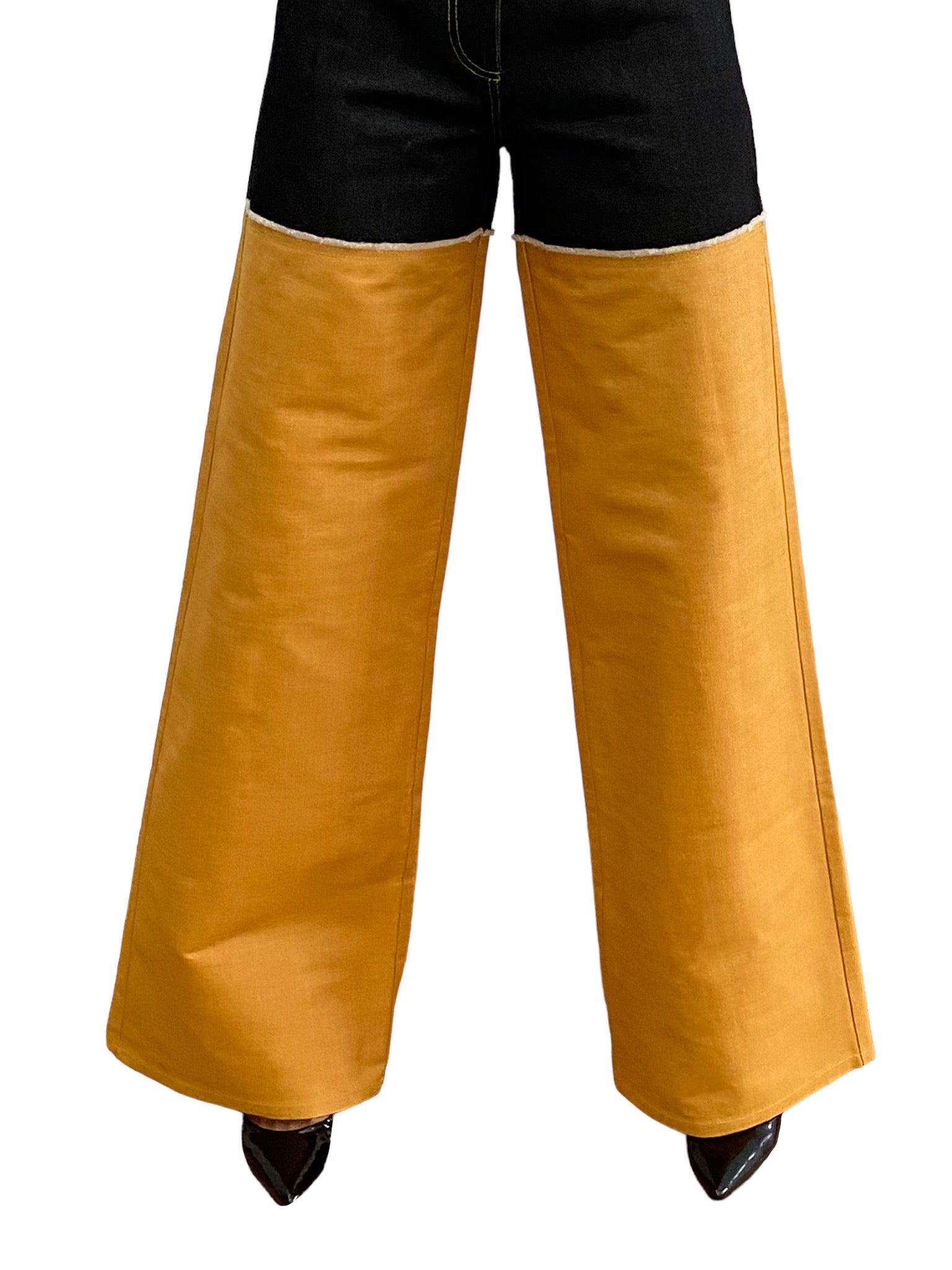 Wide Leg Pant in Black and Yellow Denim - RUN THE STREETS COLLABORATIVE