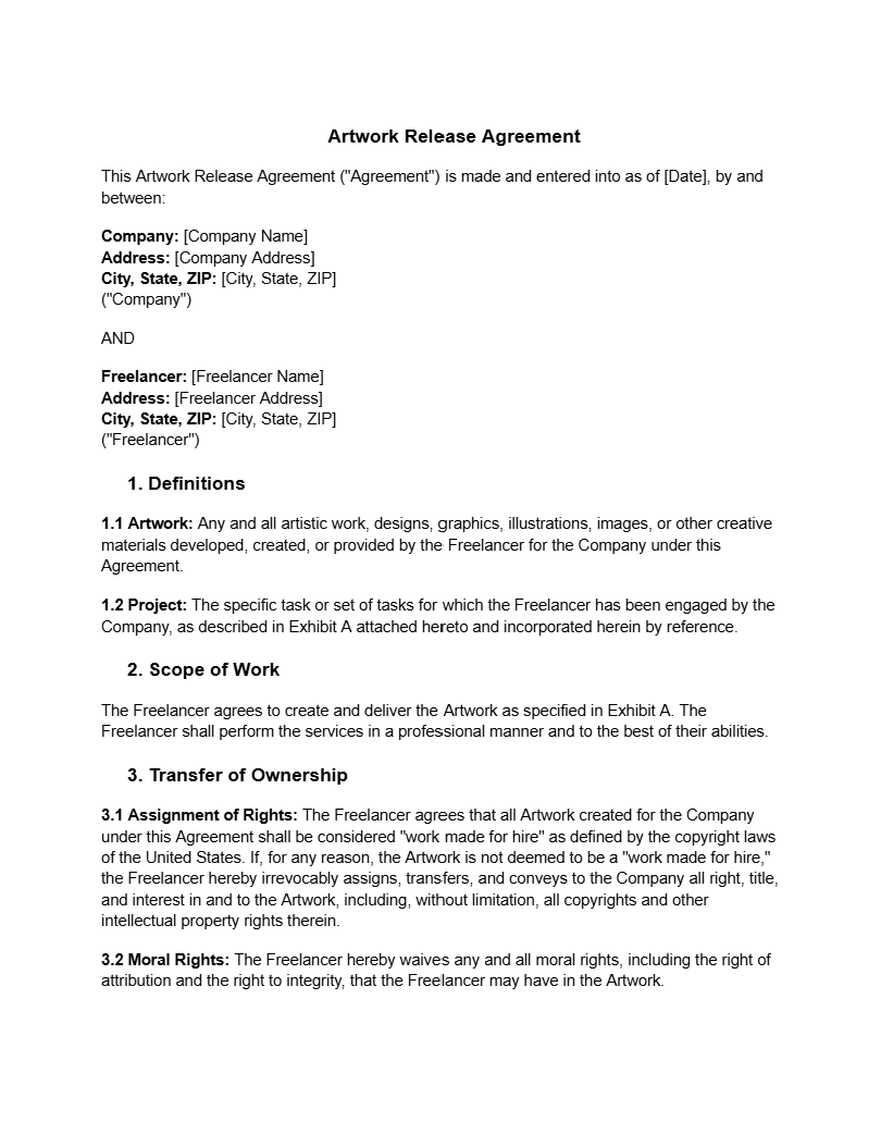 Artwork Release Agreement - RUN THE STREETS COLLABORATIVE