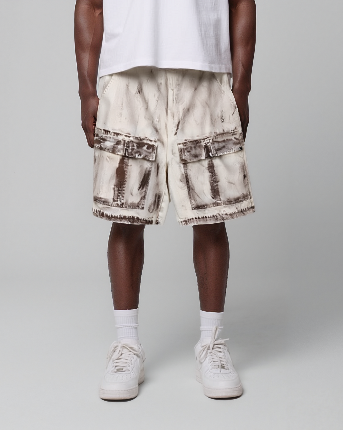 Distressed Dirty Denim Cargo Pocket Shorts - RUN THE STREETS COLLABORATIVE