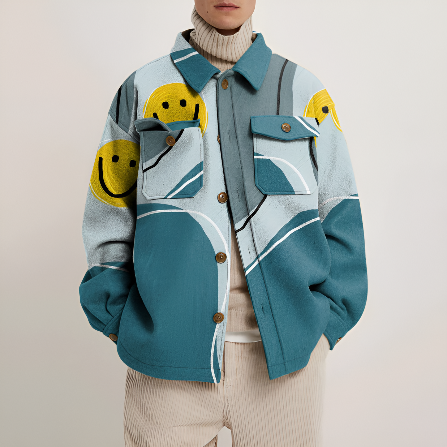 Smiley Graphic Jacquard Shacket