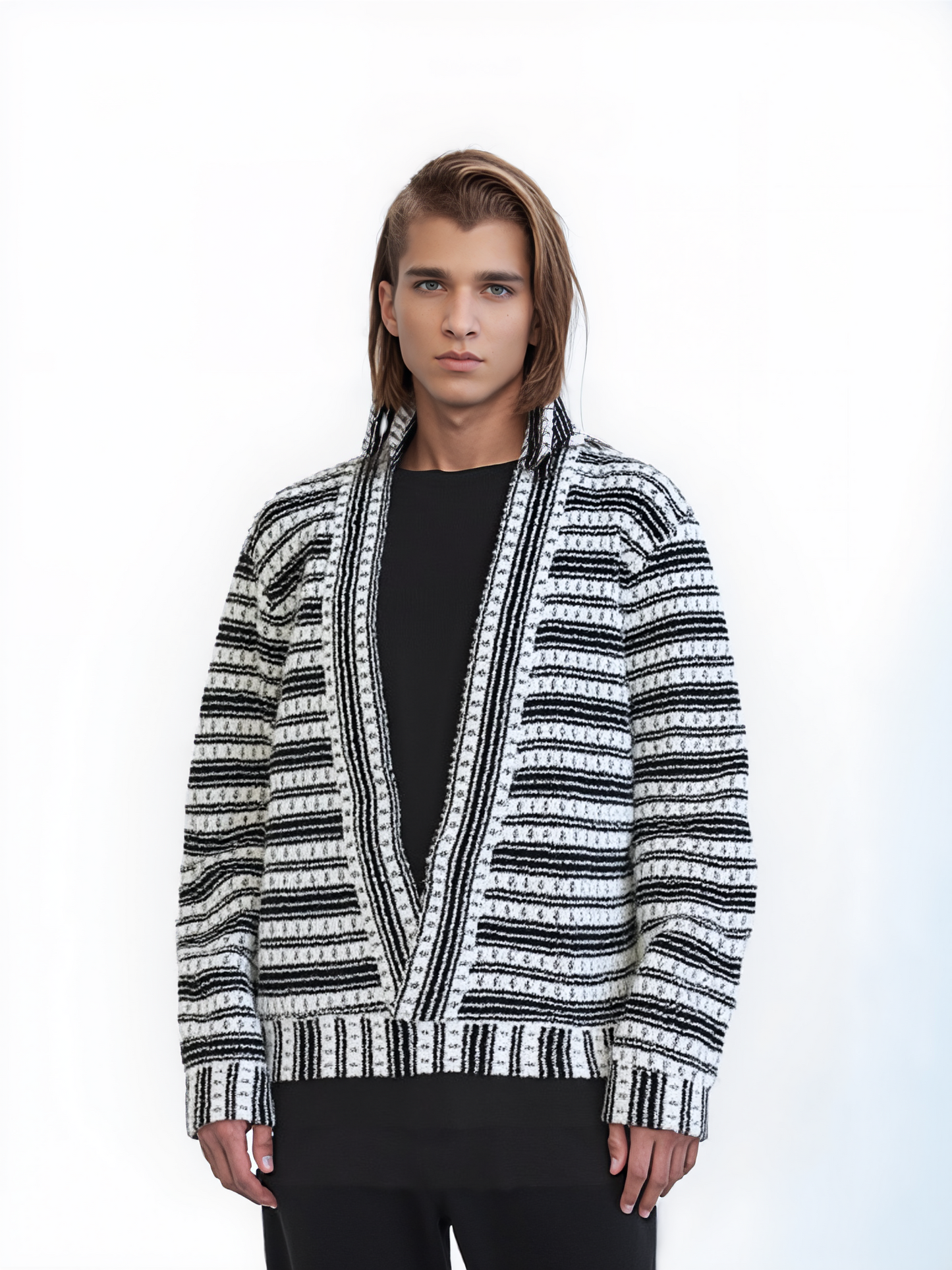 Black & White Knit Open Cardigan