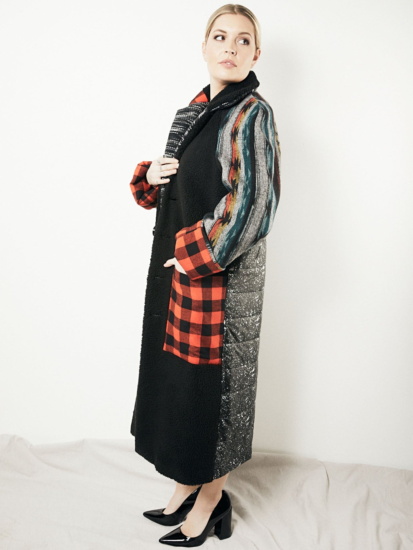 Trench Coat in Wool and Patchwork - RUN THE STREETS COLLABORATIVE