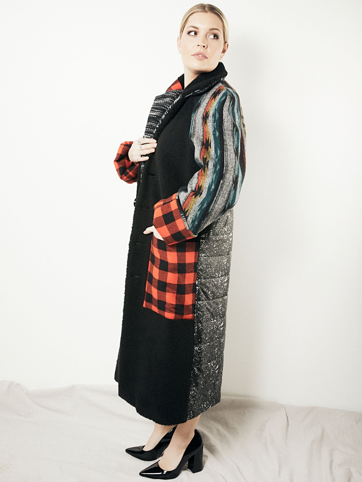Trench Coat in Wool and Patchwork - RUN THE STREETS COLLABORATIVE