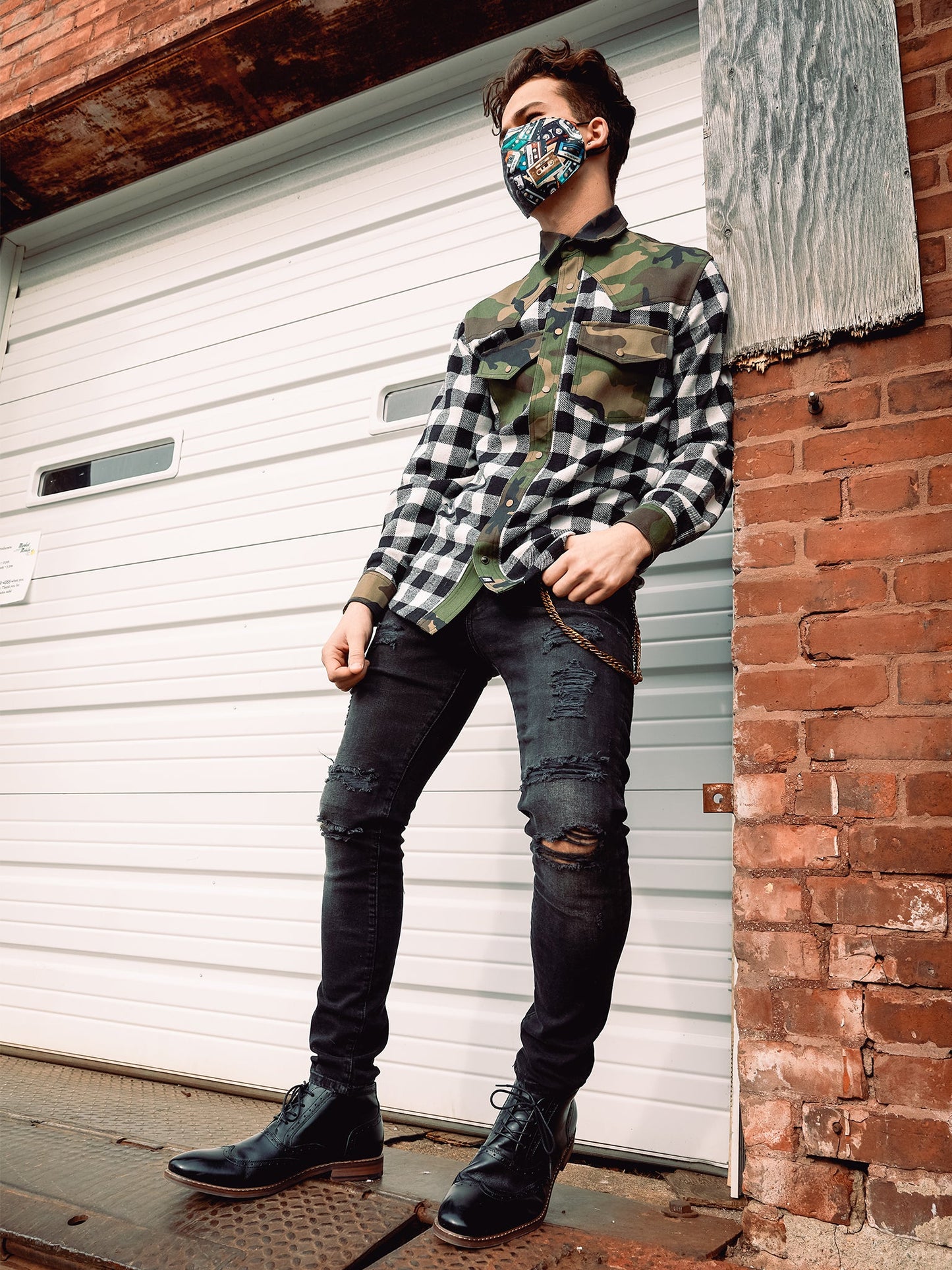 Western Shirt in Black Checked Flannel and Camo - RUN THE STREETS COLLABORATIVE
