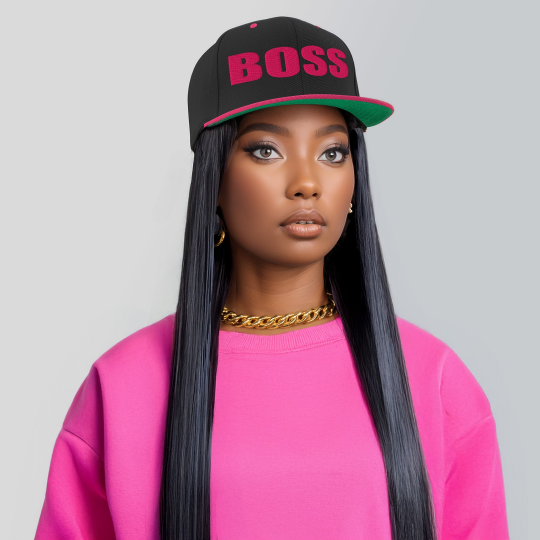 BOSS Block Letter Snapback Baseball Hat Blk-Pnk - RUN THE STREETS COLLABORATIVE